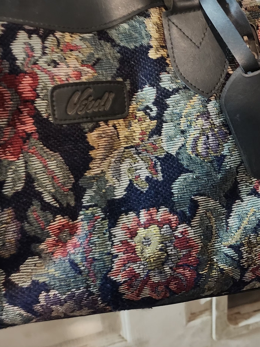 Vintage Verdi Floral Tapestry Shoulder Bag in Navy Blue